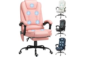Vinsetto Silla de Oficina con 7 Puntos de Masaje Silla de Masaje Giratoria Silla de Escritorio con Reposapiés Retráctil Altura Ajustable Control Remoto y Tejido de PU Rosa