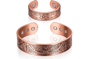 Sinmoe 2 Stück Magnetisches Kupfer Armband und Ring Set Magnetarmband und Magnetischer Kupferring für Männer Frauen Verstellbarer Massiver Kupfer Armreif Damen Magnetring