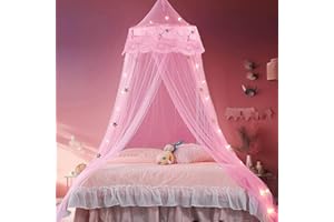 Wnqou Pink Mosquito Net for Girls Princess Bed Netting Canopy for Bedroom with Round Lace for Punch-free Installation Bed Net for Single or Double Bed Ideal for Decorative