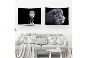 Ulticool – Tapiz Decoración Piso - León Cabeza de León Naturaleza Safari - Negro y Blanco - Juego de 2 diseños - 73 cm x 95 cm - Toalla de pared - Accesorios para dormitorio, salón