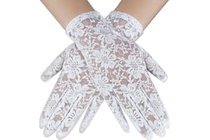Andiker Gants courts en dentelle pour femme, gants d'opéra vintage, avec étiquette tricotée délicate, gants de mariée pour mariage, fête de thé, soirée, accessoires de costume