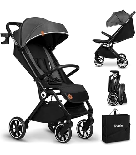 LIONELO Mira Kinderwagen Buggy (6–48 maanden) tot 22 kg, Lichtgewicht en Éénhandig Opvouwbaar, 360° PU‑Wielen met Vering, XXL Zonnekap UPF50 , Verstelbare Rugleuning en Voetsteun, Grote Mand, Grijs