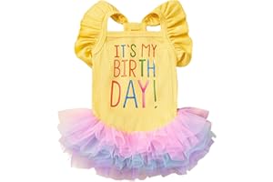 Yaopelky Dog Birthday Dress It's My Birthday Dog Dress Small Doggy Girl's Tutu Dresses Ruffle Sleeless Puppy Clothes Tulle Lace Skirt Pet Costume Cat Outfits (Yellow, L)