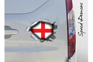 BITS4REASONS Extra Large Speed Demons Pride Burst RIP Torn Tear Sticker Graphic SELF Adhesive for Any Surface Including LAPTOPS and Cars - England Flag Football Rugby