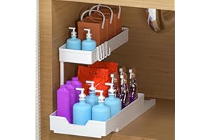 KINGNET Organizador de Fregadero en forma de L Blanco, Organizador de Baño, de Gabinete Deslizable de 2 Niveles, Espacio Estrecho Organizadores y Almacenamiento debajo del Fregadero de Cocina y Baño (1)