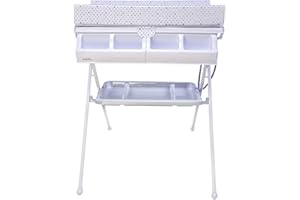STAR IBABY Babify Baignoire Pliable Bébé, Baignoire Bebe sur Pied avec Table à Langer et Rangement, Baignoire Pliante Bebe Jusqu'à 12 mois, Baignoire Bebe pour Douche et Bain, Baignoire de Voyage pour Enfant