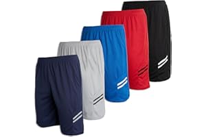 Real Essentials Short de basket-ball de performance athlétique actif en maille avec poches pour enfants