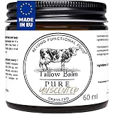Pure Unscented Tallow Hypoallergenic Balm 2 fl oz, Natural Moisturizing Balm with Grass-Fed Beef Sebum for Sensitive and Alle