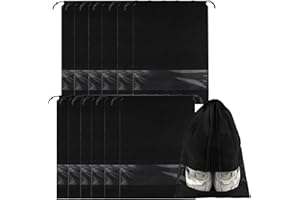 GLQ 12 pezzi Borsa da viaggio per scarpe, copriscarpe, borsa a coulisse antipolvere per scarpe, borsa impermeabile per la conservazione delle scarpe, sacchetti per la polvere delle scarpe (Nero)