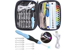 Feelava LED Agujas de Ganchillo, iluminados Juego de Ganchos de Ganchillo con Costura & Baterías Recargables, 9 Cabezas Intercambiables 2.5mm - 6.5mm, LED Lighted Agujas de Punto Kit (Azul)