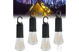 GBKDQQ Lot de 4 lampes de camping solaires : lampes de camping rechargeables - Lanternes de camping avec mousqueton - Lanternes LED de camping - Lampes de camping pour urgence, camping, randonnée