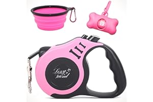 LexyFriend Kit Guinzaglio per Cani Taglia Piccola e media | Guinzaglio per cani 5 metri | Guinzaglio retrattile con Ciotola Viaggio e Porta sacchetti - ROSA