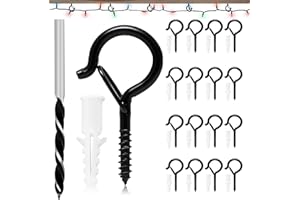 Elezenioc 16pcs Screw Hooks for Outdoor Lights, Hanging Light Ceiling Hooks, Q-Hanger Screw in Hooks with Buckle Windproof for Hanging Plants, Bird Feeder, Christmas Light,with 1Pcs 6mm Drill Bit