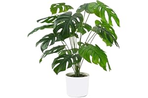 Laelfe Plantes Monstera Artificielle en Pot, Faux Monstera Plantes Tropicales Artificielles pour Intérieure Extérieure Maison Bureau Jardin Salon Table Bureau Décoration (12 Feuilles)