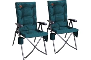 EVER ADVANCED Krzesło kempingowe, składane, regulowane plecy, w 4 pozycjach, do 150 kg, krzesło składane, grubość 6 cm, wyściełane, z kieszenią boczną, uchwytem na napoje, krzesło ogrodowe, wysokie