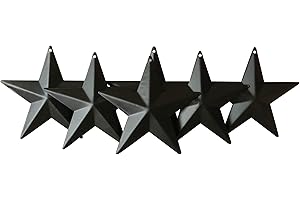 CVHOMEDECO. Country Rustic Antique Vintage Gifts Metal Barn Star Wand-/Türdekor, 10,2 cm, 6er Set.(Mattschwarz)