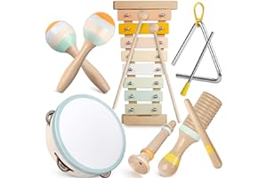 RMISCHOLAR Instruments de Musique Esthétiques pour Enfants, Jouets Musicaux pour Tout-Petits aux Couleurs Neutres, Instruments à Percussion en Bois, Jouets Montessori Xylophone Boho, Cadeaux de Bébé Neutres