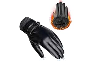 CAOZITOU Men's Winter Gloves, PU Leather Gloves, Thermal Warm Fleece, Winter Gloves, Windproof, Waterproof, Lined Touchscreen for Outdoor Driving