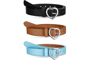 BOHUIZ 3 Stück Kindergürtel Mädchen, PU Verstellbare Herz Schnalle Taillengürtel, Gürtel Mädchen für 6-12 Jahre, Herz Schnalle Leder Mädchen Gürtel für Hosen Röcke Jacken