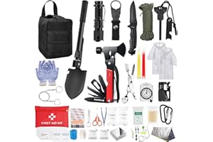 POKTWORLD Kit de Supervivencia,Kit Supervivencia Militar Profesional,Kit Supervivencia Apagon Militar,Multifuncional Equipo de Botiquín Primeros Auxilios,para Viajar Caminar Acampar al Aire Montaña-Negro