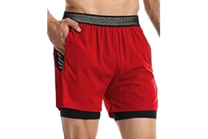 Comilaka Męskie spodenki sportowe 2 w 1 z kieszeniami Spodenki do biegania z kieszeniami Spodenki do biegania