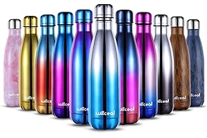 Stainless Steel Double Wall Vacuum Insulated Water Bottles 500ml by Willceal, Leak Proof Keep Cold and Hot Drinks Bottle for Outdoor Sports Camping (Green+Silver)