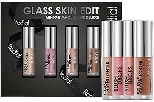 Rodial Glass Glow Edit: Rumieniec Krople - Frosted Pink, Rumieniec Krople - Pocałunek Zachód słońca, Brąz Glowlighter, Szkło Highlighter | Luksusowy zestaw do makijażu | Prezent piękności