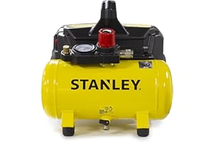 Stanley Compresseur à Air DN200/8/6 - Gonfleur Pneus Voiture 8 Bar - Compresseur Portatif avec Capacité de 6L - sans Huile 105L/Min - Avec Poignée et Pieds Antidérapants - pour Outils Pneumatiques