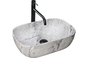 Rea LAVABO SOBRE ENCIMERA LIVIA STONE Lavabo de Baño 465 x 335 x 135 mm en Cerámica (Gris, imitación piedra)