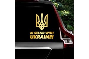 Leniutor 2 adesivi Tryzub Trident ucraino, con scritta "I Stand With Ukraine", adesivi riflettenti per auto, camion, paraurti, pareti, finestre (oro spazzolato