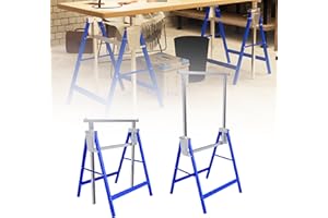 YRHome Höhenverstellbarer Arbeitsbock 2er Set, Stahl Klappbare Unterstellböcke, Tragkraft 150 kg pro Bock, 7 Stufen Verstellung 80-130 cm, Robuste böcke als Gerüstbock für Werkstatt & Baustelle