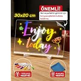 Shope LED Işıklı Şeffaf &Ccedil;izim Tableti ve Yazı Tahtası - 30x20 cm, Ayarlanabilir Standlı Akrilik Not Panosu, USB G&uuml;&ccedil;l&uuml; Eğ
