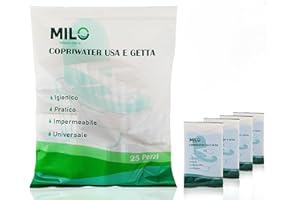 MILO SEMPRE CON TE Milo 25 Pezzi Copriwater USA e Getta Impermeabili - Copri Water USA e Getta igienici per Bambini e Adulti – Copri WC monouso in Carta e plastica confezionati singolarmente