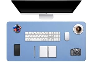 DOBAOJIA Tapis de Souris Grand Prolongé Mouse Pad Mat XXL sous Main Bureau en Cuir Tapis de Portable Pad Écriture pour Bureau/Domicile, PU Étanche + Suède Antidérapant 90 x 43 cm (Bleu Acier)