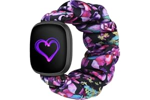 Huamanlou Scrunchie Strap Compatible with Fitbit Versa 3 /Fitbit Sense Band for Women Girls, Soft Pattern Printed Fabric Replacement Wristband Breathable Elastic Bracelet, Large Small