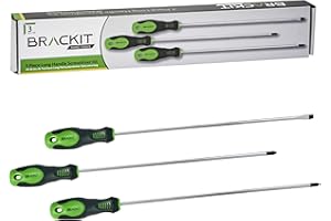 Brackit 3 Piece Long Handed Screwdriver Set – Phillips, Pozi and Slotted Head – for Extra-Long Reach and with Magnetic Tips