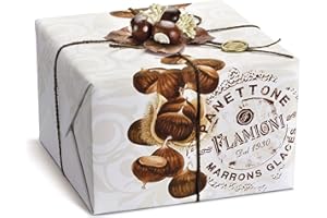 FLAMIGNI, Panettone Artisanal Italien au Marron Glacé, Enrobé de Noisettes, Amandes et Sucre, Emballage Cadeau avec Décoration de Noël, 1kg