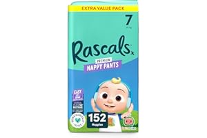Rascals CoComelon Nappy Pants丨Size 7丨Total 152 Nappies丨UltraFlex 360™ Waistband丨Softness Using AirSpun丨breathable Feather-Soft
