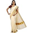 MAT Kuthampully Kerela Onam Wear Kasavu Kattikara Floura Jari Woven Cotton Set Mundu Saree For Women | With Blouse 6.25 Meters