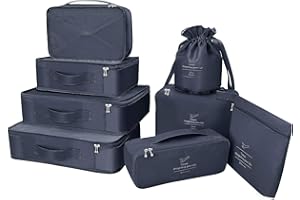 BETLLEMORY Koffer Organizer Reise Kleidertaschen 8 Sets/7 Farben Travel Gep?ck Organisatoren enthalten wasserdichte Schuh-Aufbewahrungsbeutel Bequeme Kompressions Beutel für Reisen ,Marine