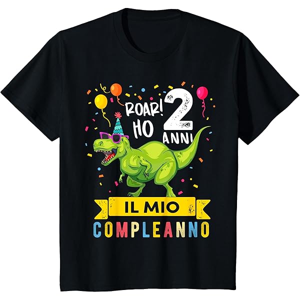 Maglietta 2° Compleanno Dinosauro Per Bambino - T-Shirt Manica Corta Con Stampa "Io Sono 2", 95% Cotone - Foto 4