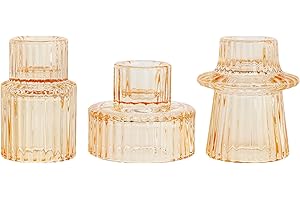 HofferRuffer Candle Holders Set of 3,Glass Votive Tealight Holders for Taper/Pillar/Tealight Candles,Candlesticks for Table Centerpiece, Wedding,Birthday,Gifts（Yellow）