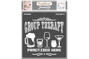 CrafTreat Quote Stencils for Painting on Wood - Group Therapy Quote Stencil - 6x6 Inches - DIY Home Decor Stencils with Quotes - Beer Glass Stencils Words and Quotes - Home Decor Wall Art