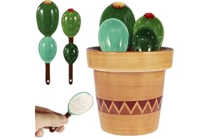 DEUSON Zestaw 5 łyżek z miarką w doniczce, zestaw ceramicznych kaktusów, miarki z kubkami i łyżeczkami, do kuchni, na sucho, mokro, płyn, żywność, sól i cukier (A)