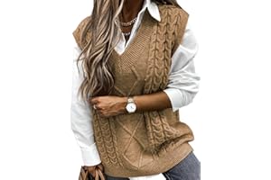 Voqeen Maglione Senza Gilet in Maglia da Donna Maniche Lavorato a Maglia Scollo a V Elegante Maglia Classico Gilet Maglioni Lungo Maglieria Autunno Inverno Pullover Smanicato