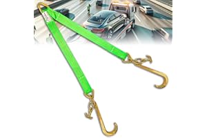 FITHOIST V Bridle Tow Strap w/ 15'' J & T-J Hooks | 3" x 36'' Recovery V-Strap, Hi VIZ Green Webbing, 5400lbs WLL | Heavy Duty Tow Straps w/Reinforced Webbing for Towing, Car Hauler, Wrecker, Rollback