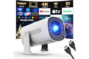 AGIMA [Apps integrate & Modalità Stella] Mini Proiettore Support 4K 1080P con Modalità Stella Proiettore con Apps e Android TV OS Auto Keystone WiFi 6 BT5.2, Compatible con TV Stick/USB/HDMI,Bianco
