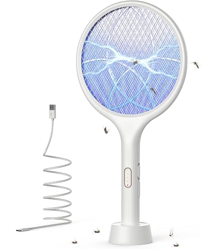 Raquette Électrique Insectes GiReich Rechargeable - Tapette à Mouche Avec Tête Rotative Et Lampe Anti Moustique