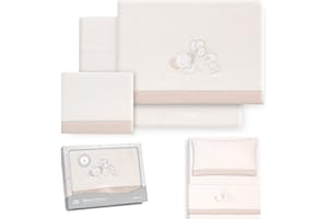 Interbaby - Juego Sabanas Minicuna 50x80 Poliester 100% | Sabana Cuna Bebe Coralina, Cálida | Incluye Sabana Bajera, Encimera y Funda de Almohada | Ideal para Invierno | Elefante Globo Corazón Beige