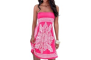 HAHAEMMA Damska letnia sukienka plażowa bandeau bez ramiączek, wzór kwiatowy, kolorowy, styl boho, na co dzień